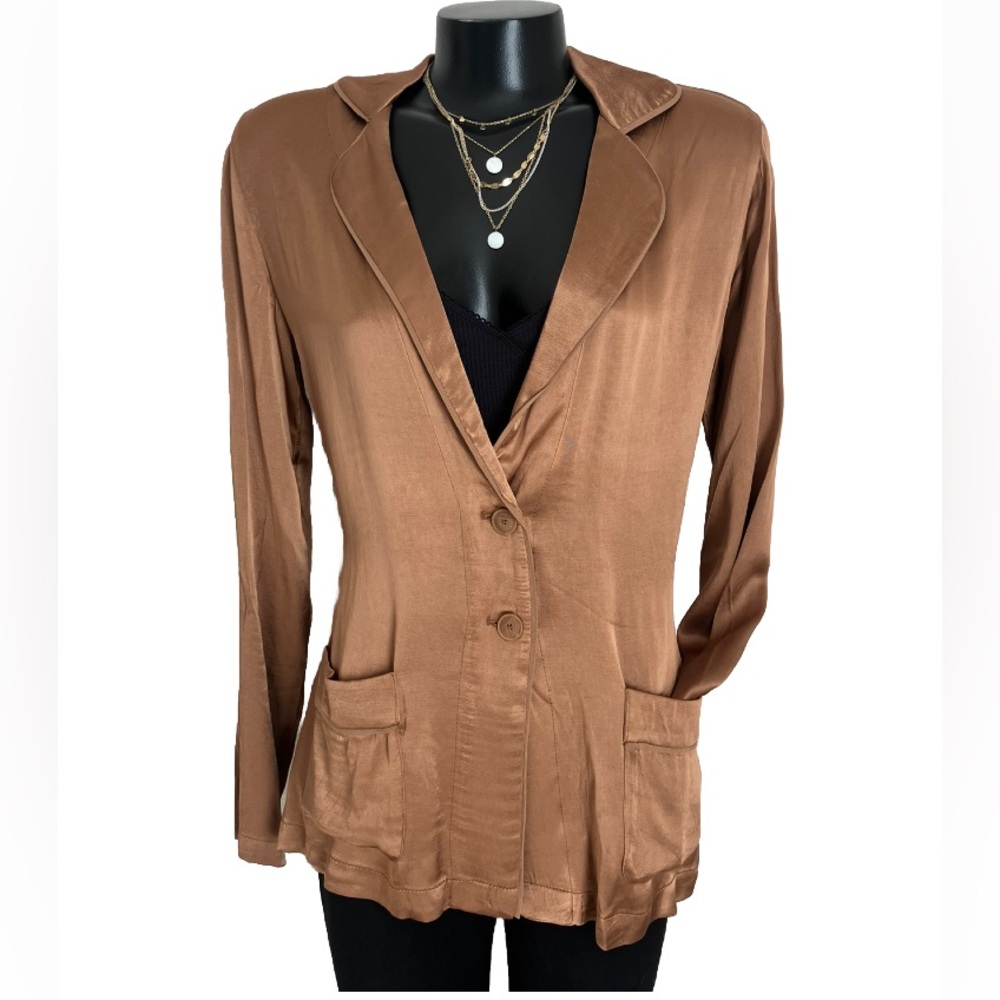 NWT 118 oversized 2 button designer BLAZER jacket ELIE TAHARI in Gold/brown XS
